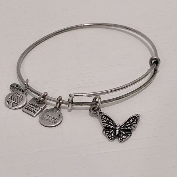 Alex & Ani Butterfly Silver Charm Bangle Bracelet With Charms Rafaelian Silver - Picture 3 of 14
